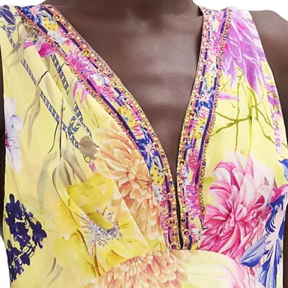 Camilla 'How Does Your Garden Grow' Silk Mini-Dress, Yellow Multi - Picture 5 of 8